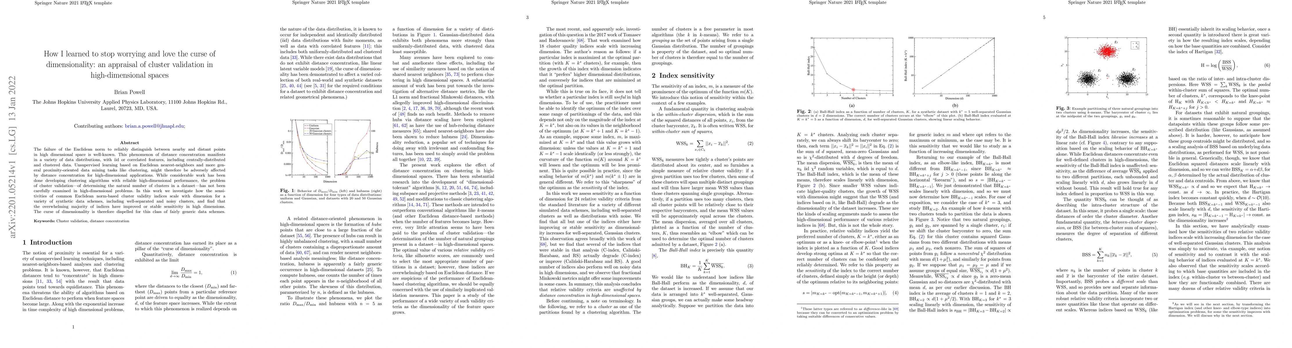 Thumbnail for How I learned to stop worrying and love the curse of dimensionality: an
  appraisal of cluster validation in high-dimensional spaces