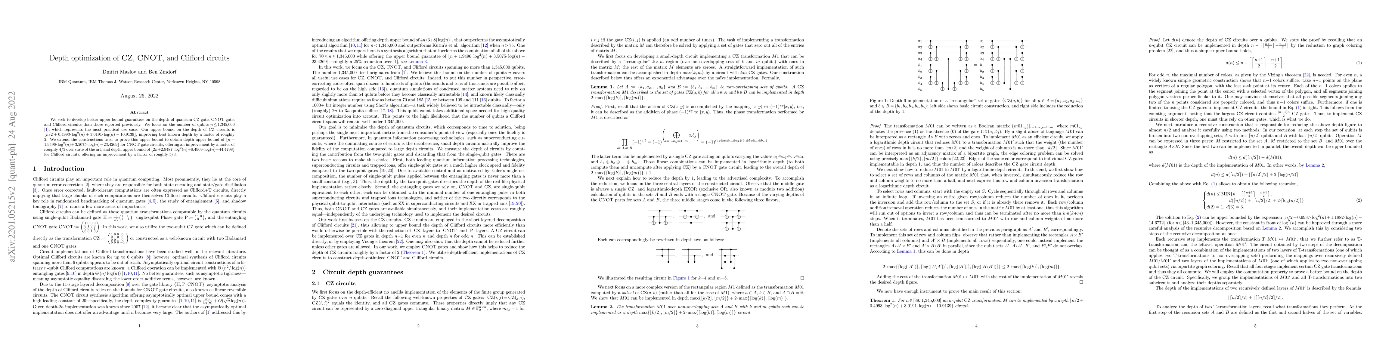 Thumbnail for Depth optimization of CZ, CNOT, and Clifford circuits