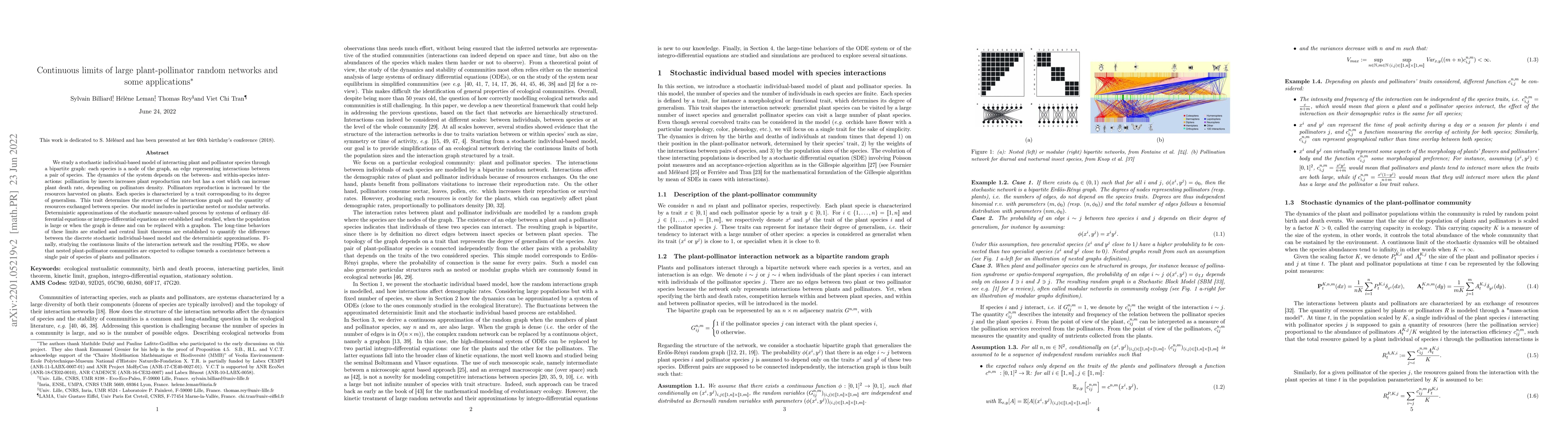 Thumbnail for Continuous limits of large plant-pollinator random networks and some
  applications