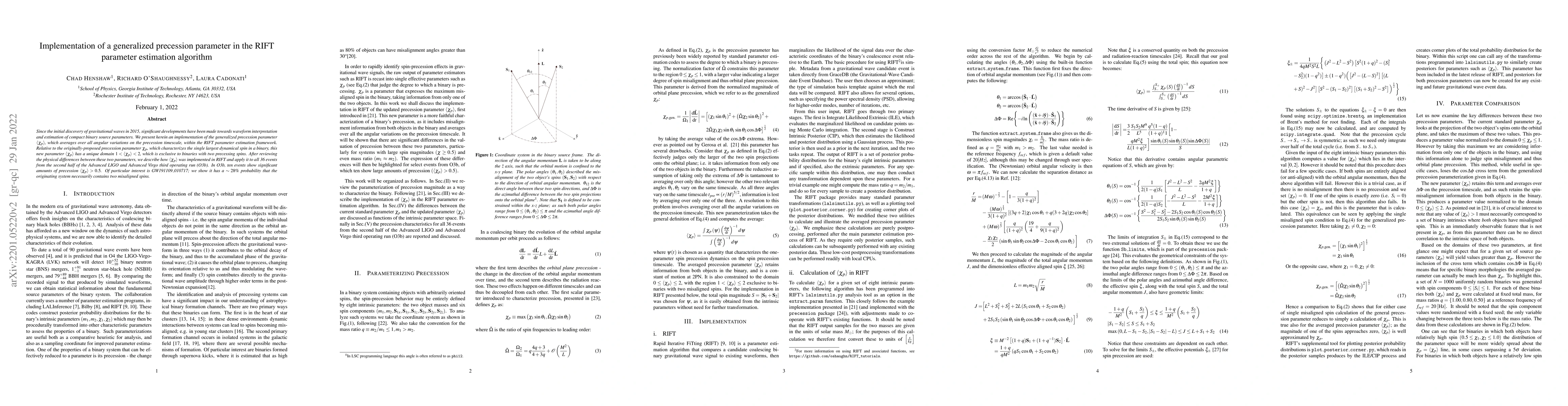 Thumbnail for Implementation of a generalized precession parameter in the RIFT
  parameter estimation algorithm