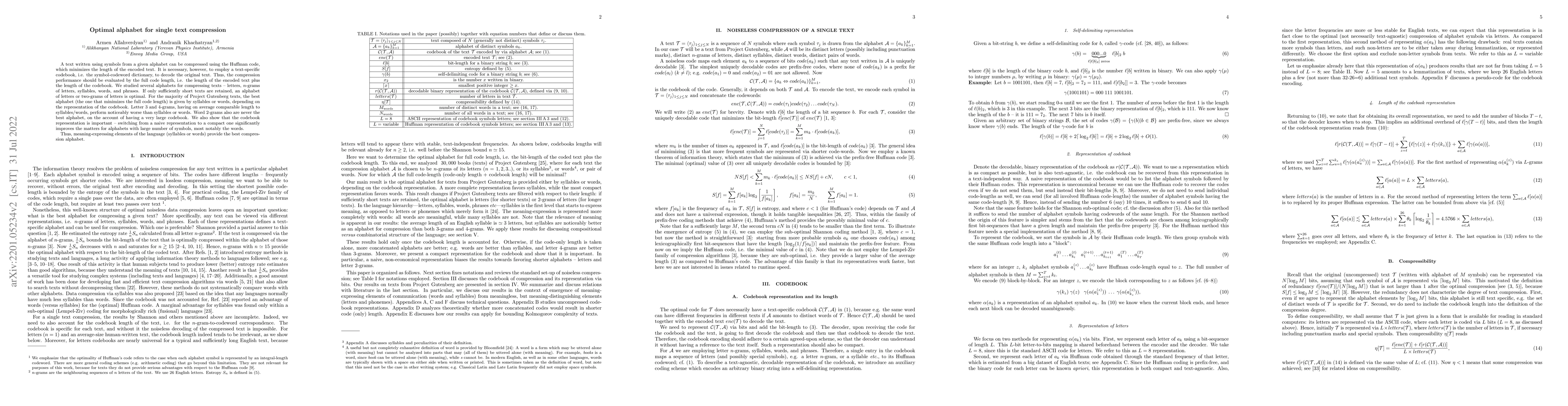 Thumbnail for Optimal alphabet for single text compression