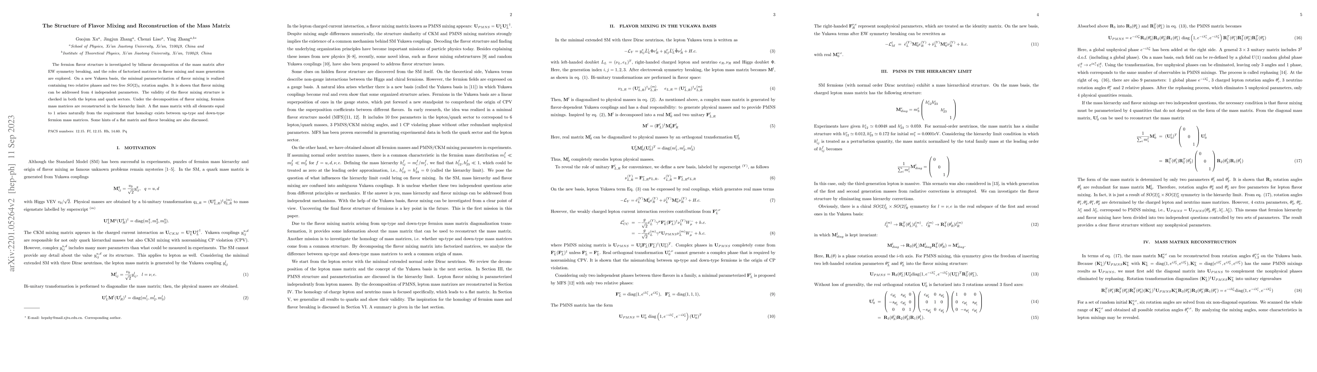 Thumbnail for The Structure of Flavor Mixing and Reconstruction of the Mass Matrix