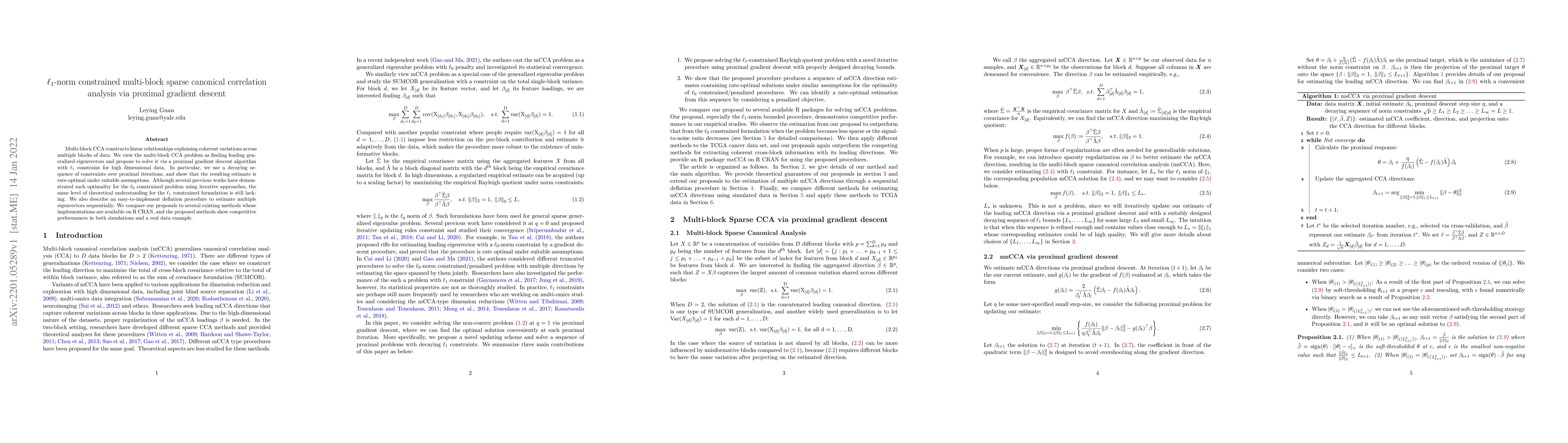Thumbnail for $\ell_1$-norm constrained multi-block sparse canonical correlation
  analysis via proximal gradient descent