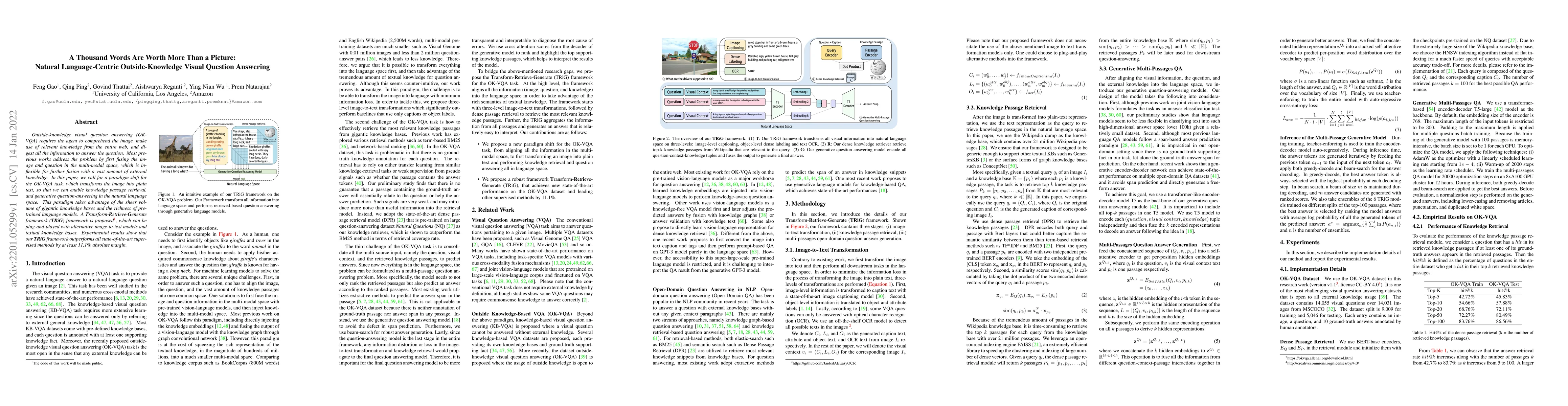 Thumbnail for A Thousand Words Are Worth More Than a Picture: Natural Language-Centric
  Outside-Knowledge Visual Question Answering