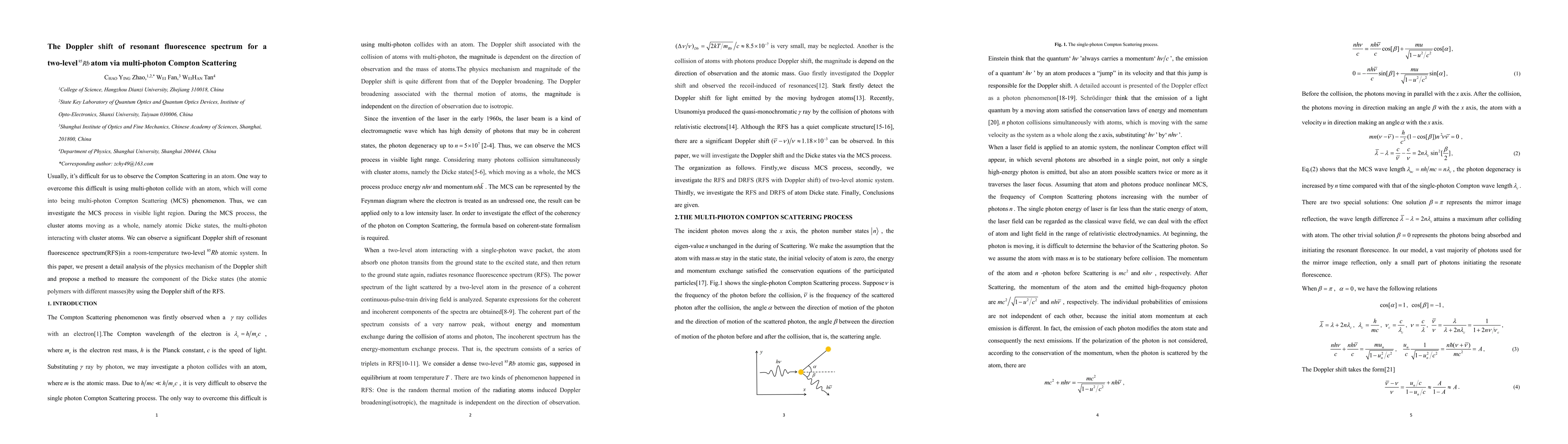 Thumbnail for The Doppler shifts of resonant fluorescence spectrum for a two-level
  85Rb atom via multiphoton Compton scattering