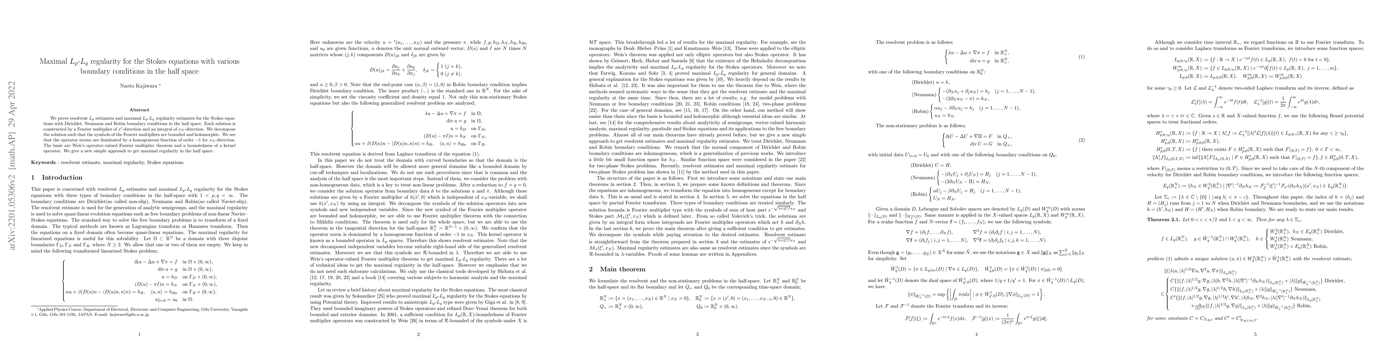 Thumbnail for Maximal $L_p$-$L_q$ regularity for the Stokes equations with various
  boundary conditions in the half space
