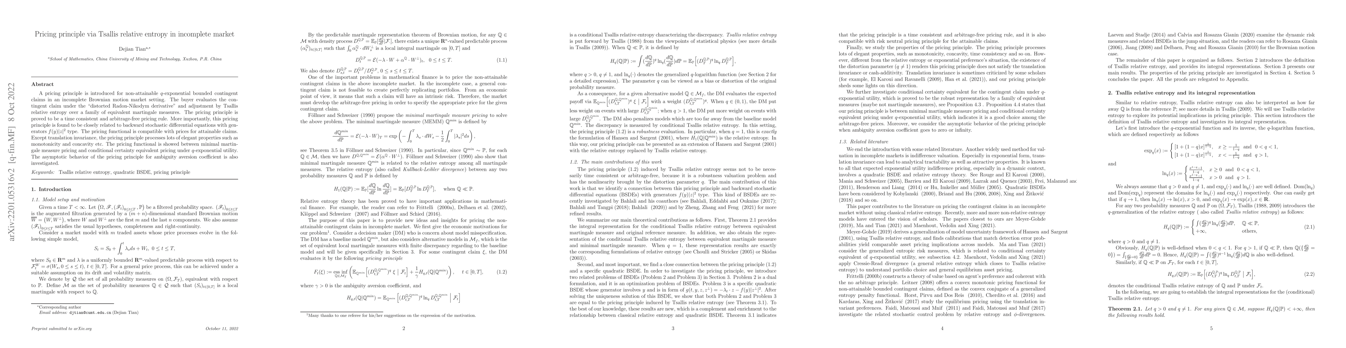 Thumbnail for Pricing principle via Tsallis relative entropy in incomplete market