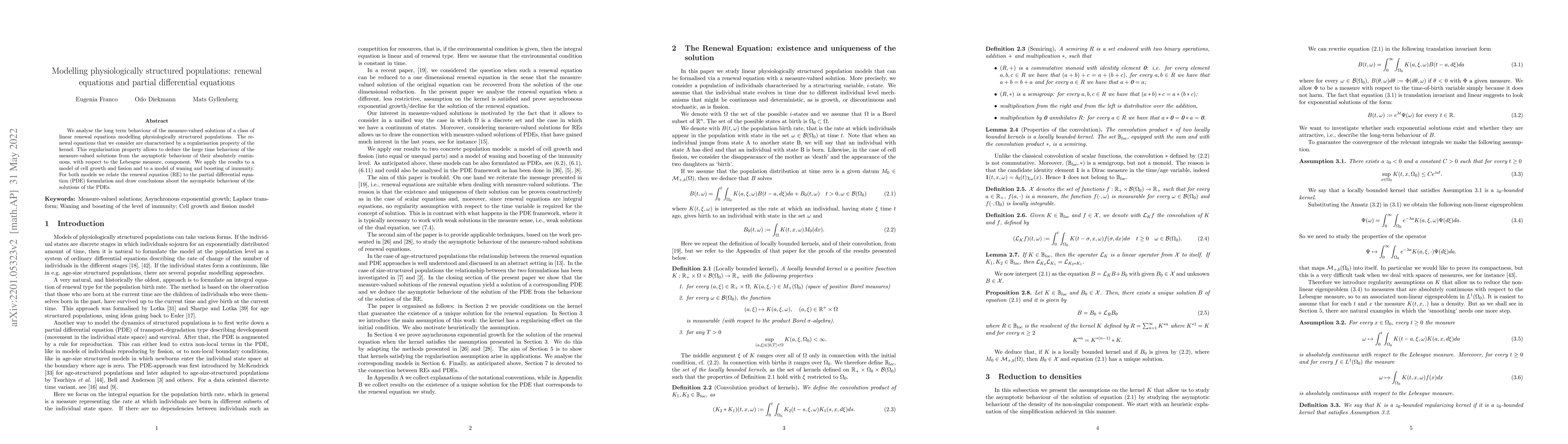 Thumbnail for Modelling physiologically structured populations: renewal equations and
  partial differential equations