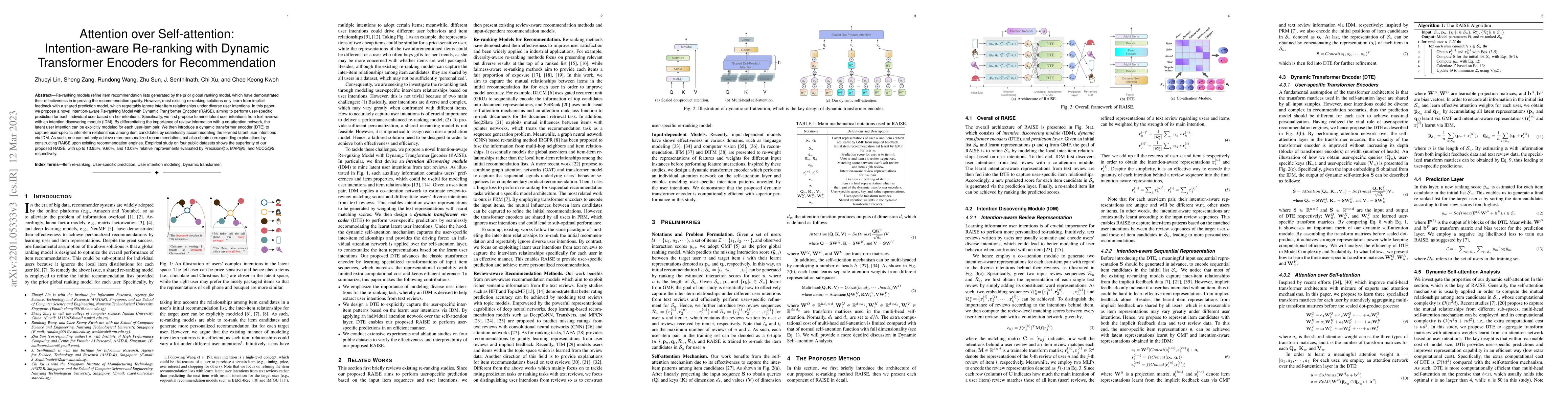 Thumbnail for Attention over Self-attention:Intention-aware Re-ranking with Dynamic
  Transformer Encoders for Recommendation