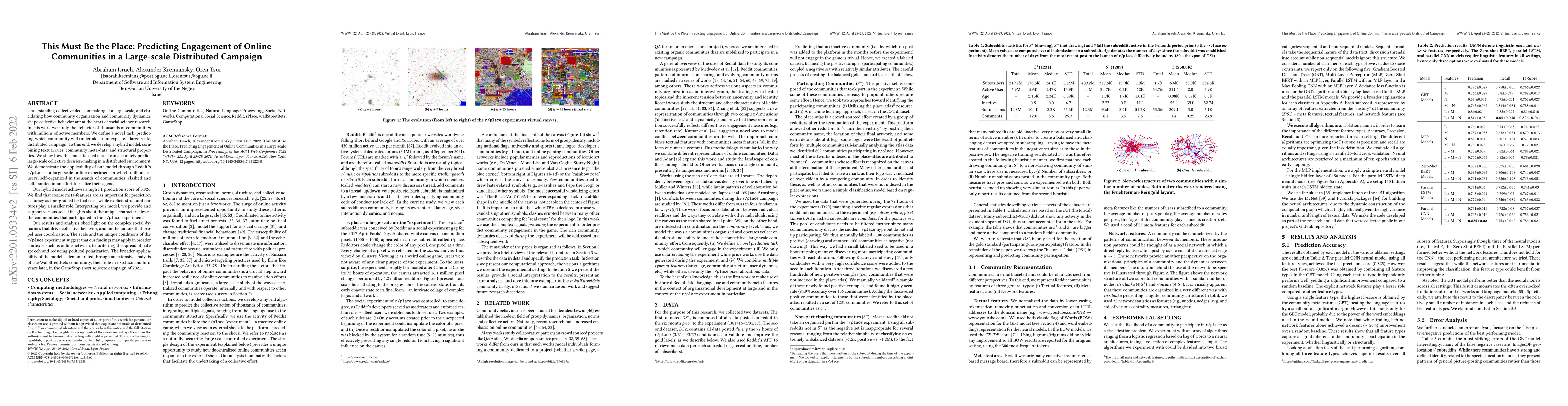 Thumbnail for This Must Be the Place: Predicting Engagement of Online Communities in a
  Large-scale Distributed Campaign