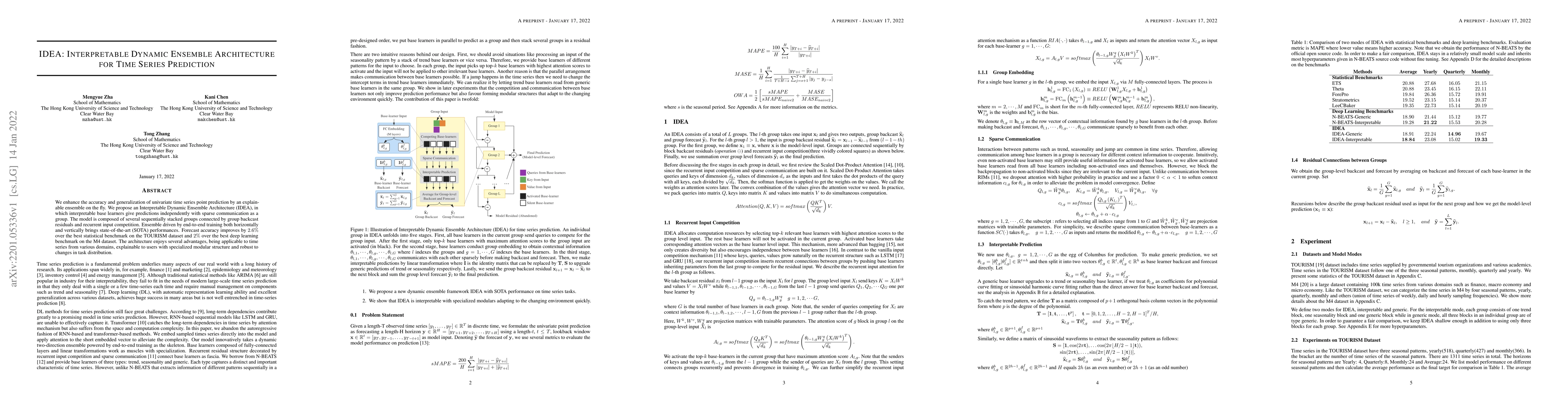 Thumbnail for IDEA: Interpretable Dynamic Ensemble Architecture for Time Series
  Prediction