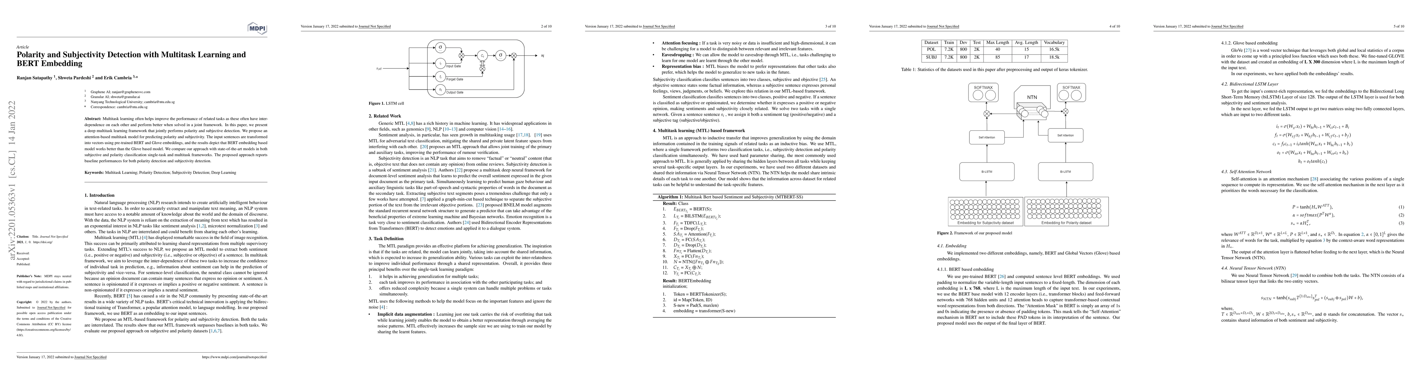 Thumbnail for Polarity and Subjectivity Detection with Multitask Learning and BERT
  Embedding