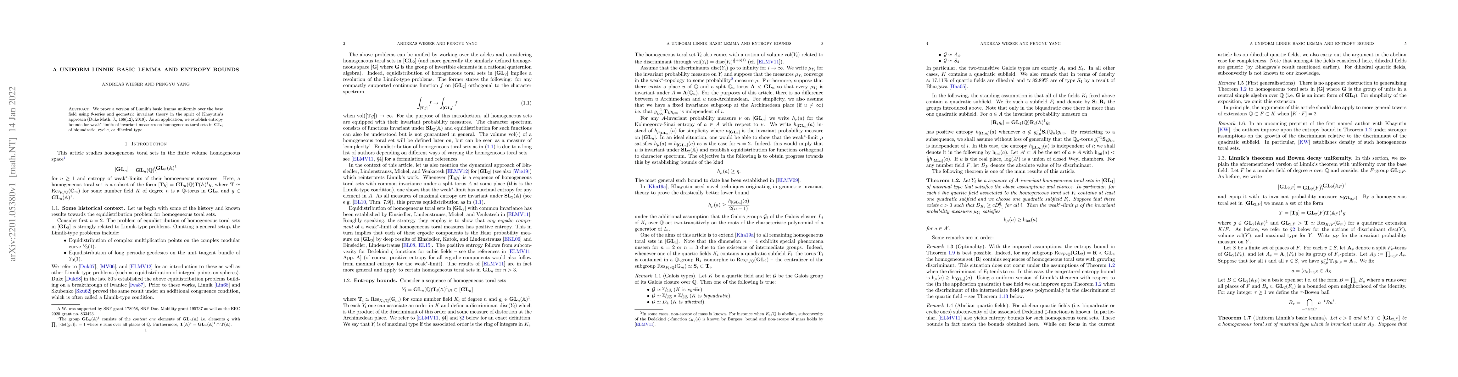 Thumbnail for A uniform Linnik basic lemma and entropy bounds