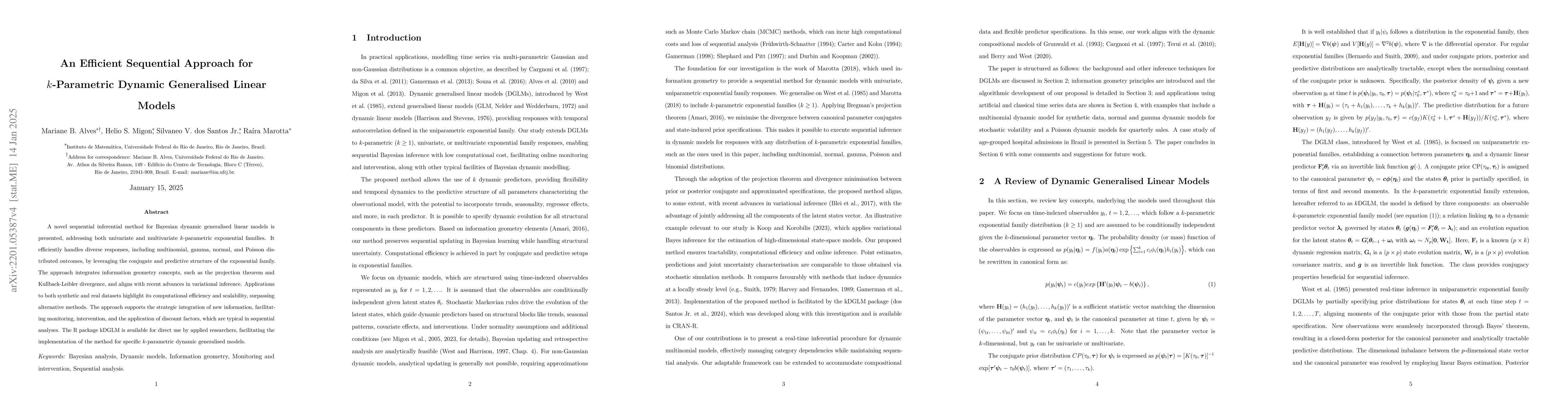 Thumbnail for k-parametric Dynamic Generalized Linear Models: a sequential approach
  via Information Geometry