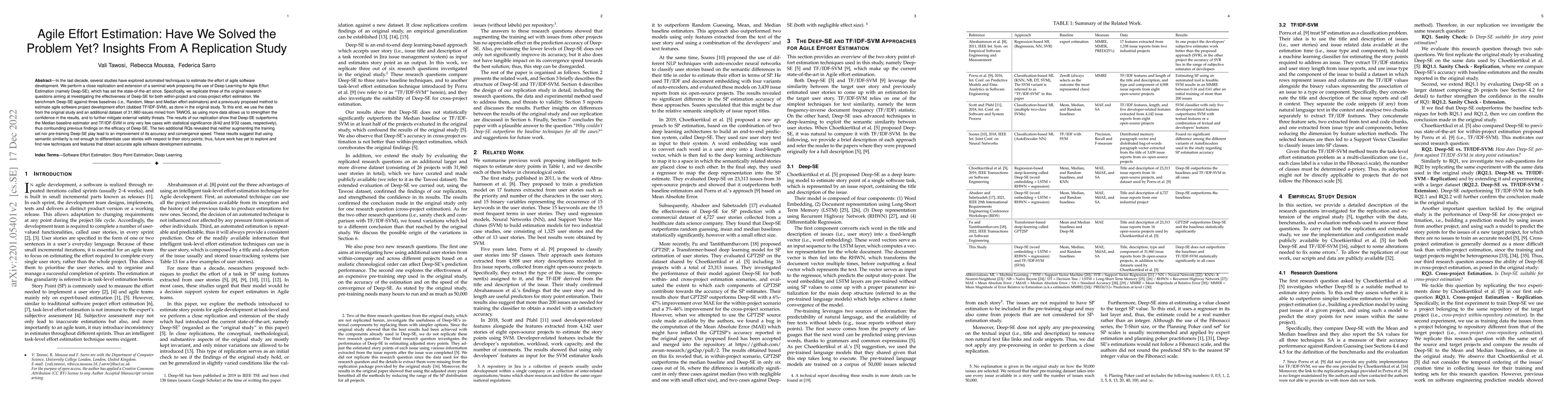 Thumbnail for Agile Effort Estimation: Have We Solved the Problem Yet? Insights From A
  Replication Study
