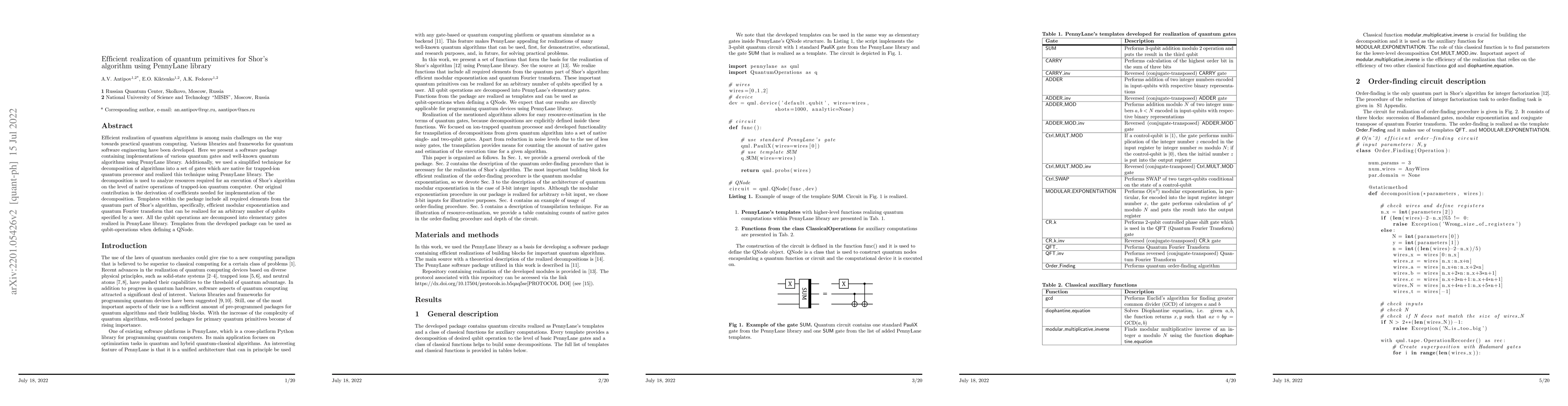 Thumbnail for Efficient realization of quantum primitives for Shor's algorithm using
  PennyLane library