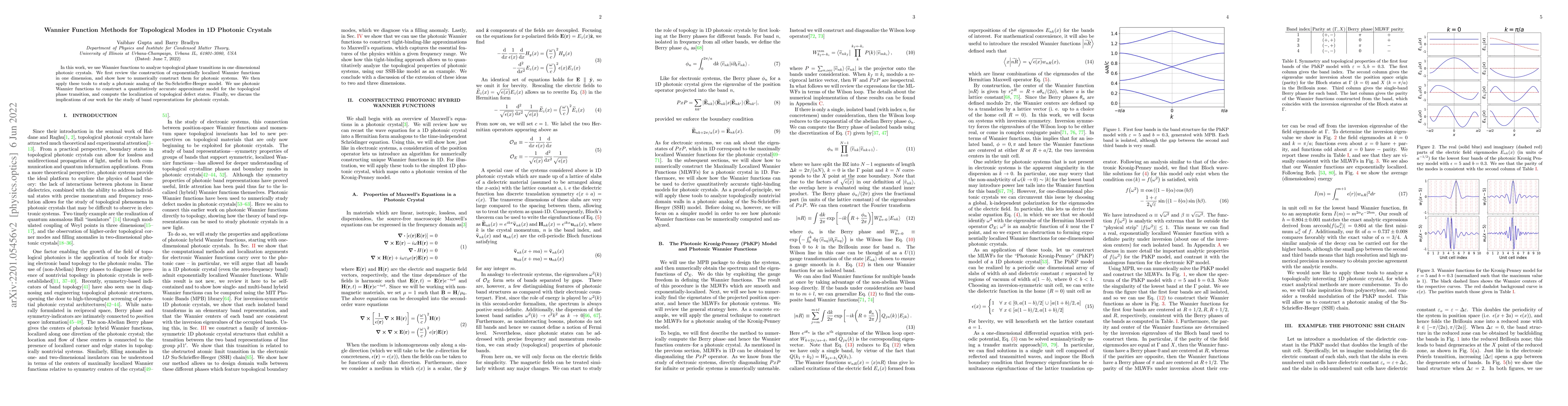 Thumbnail for Wannier Function Methods for Topological Modes in 1D Photonic Crystals