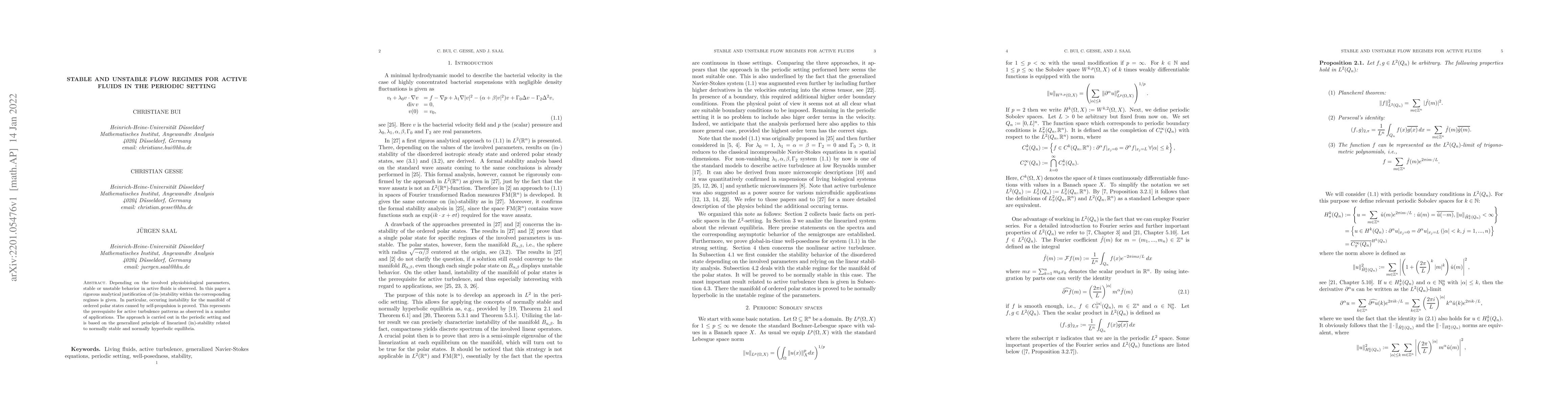Thumbnail for Stable and unstable flow regimes for active fluids in the periodic
  setting
