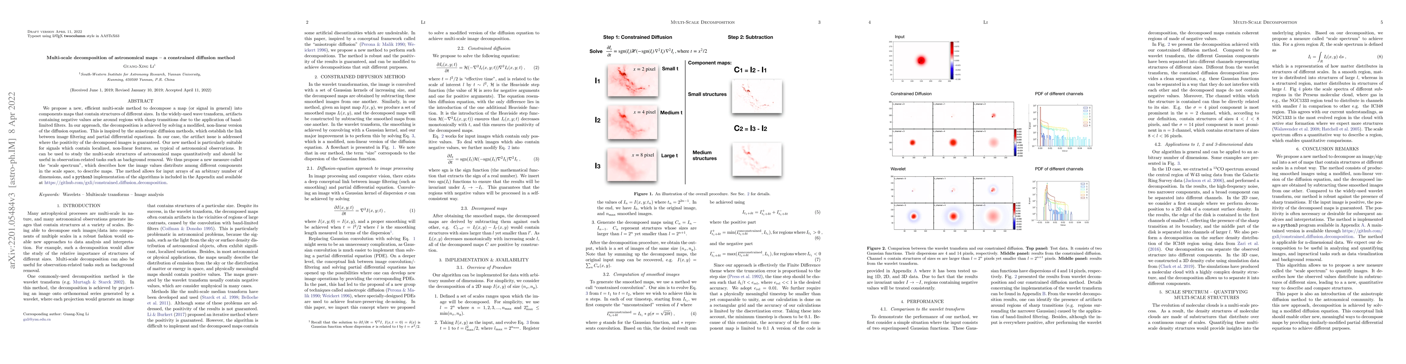 Thumbnail for Multi-scale decomposition of astronomical maps -- a constrained
  diffusion method