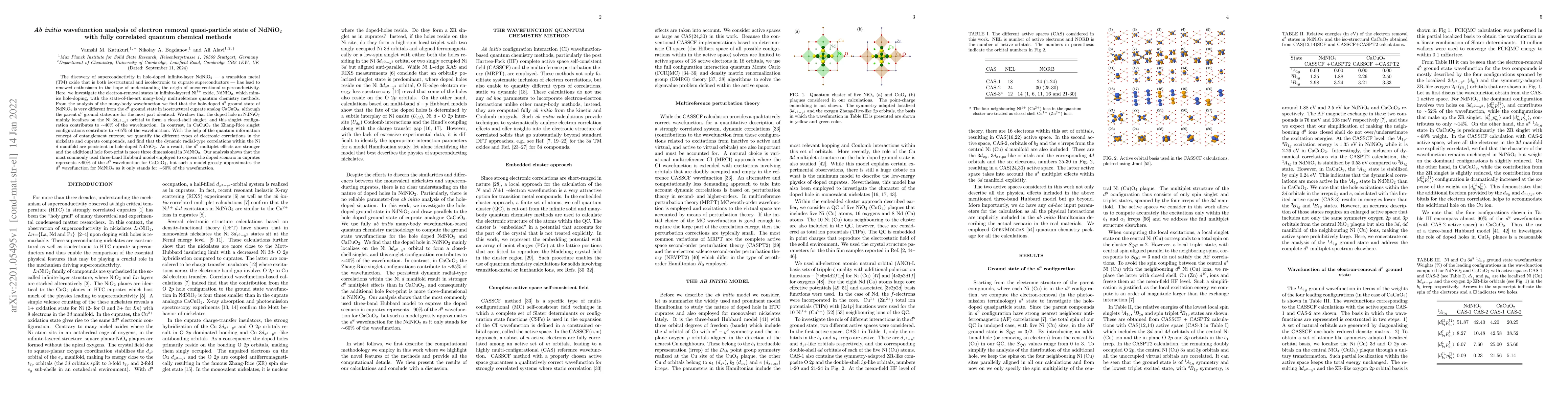 Thumbnail for Ab initio wavefunction analysis of electron removal quasi-particle state
  of NdNiO$_2$ with fully correlated quantum chemical methods