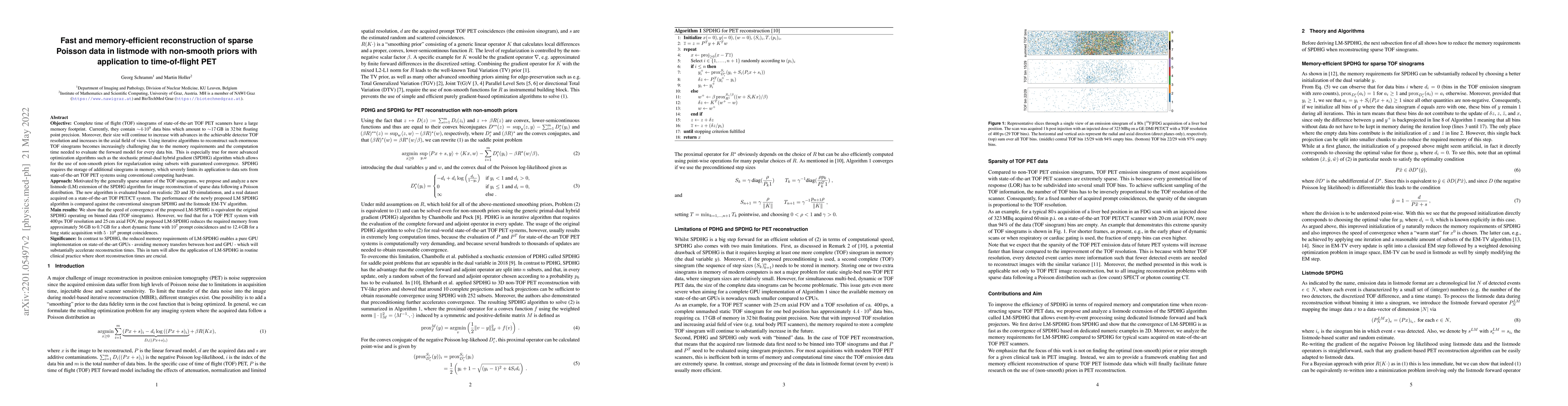 Thumbnail for Fast and memory-efficient reconstruction of sparse Poisson data in
  listmode with non-smooth priors with application to time-of-flight PET