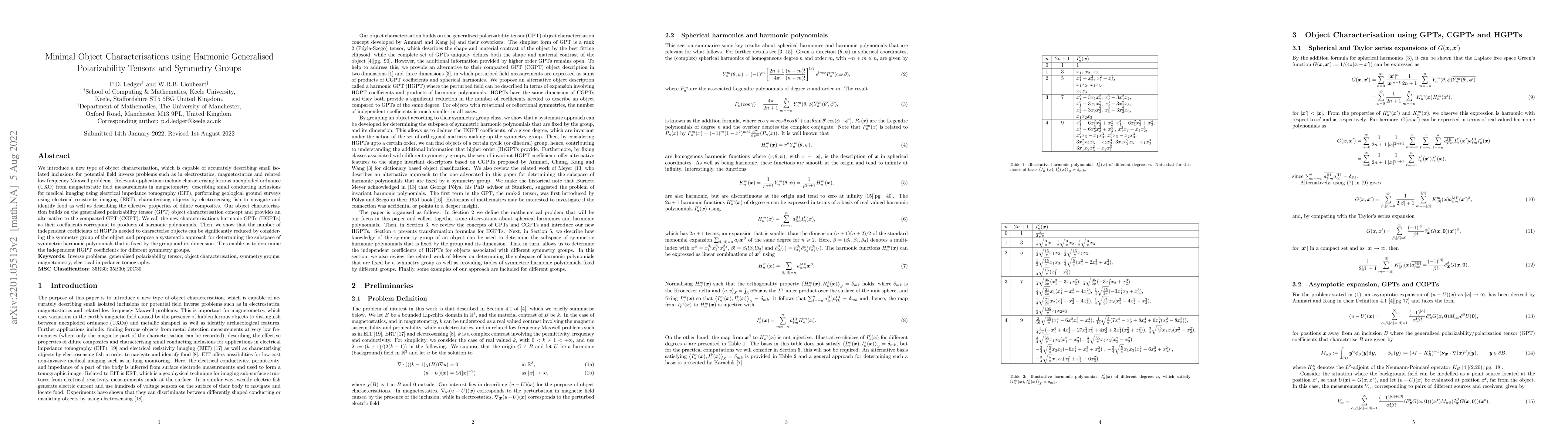 Thumbnail for Minimal Object Characterisations using Harmonic Generalised
  Polarizability Tensors and Symmetry Groups