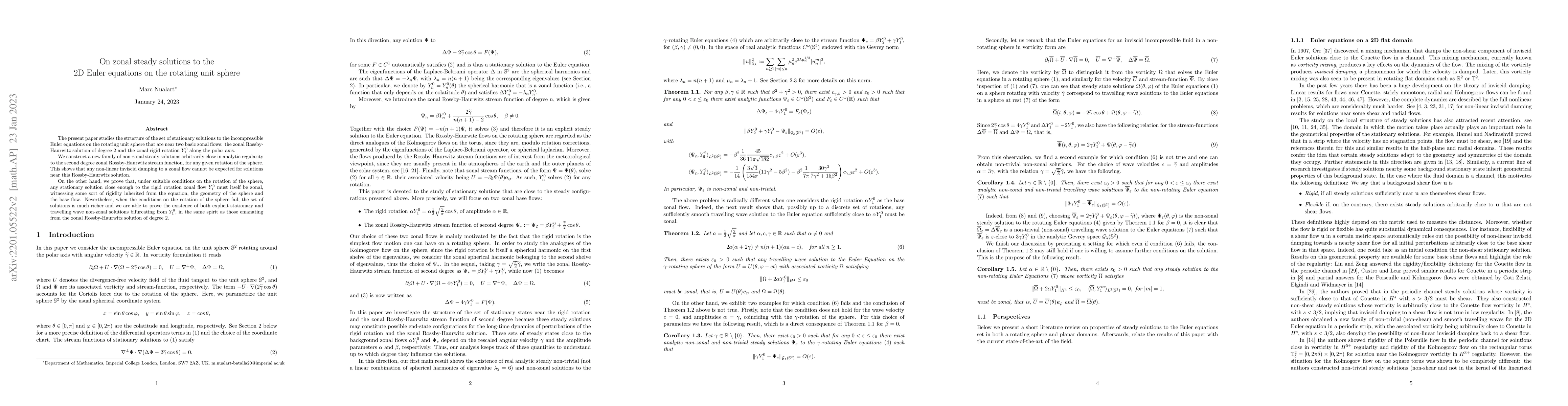 Thumbnail for On zonal steady solutions to the 2D Euler equations on the rotating unit
  sphere