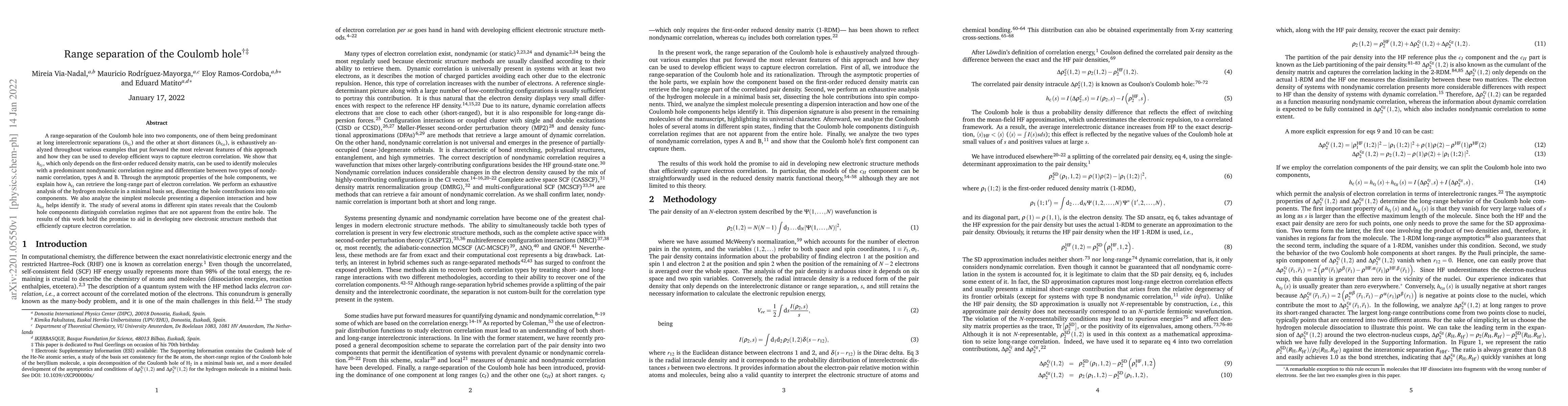 Thumbnail for Range separation of the Coulomb hole