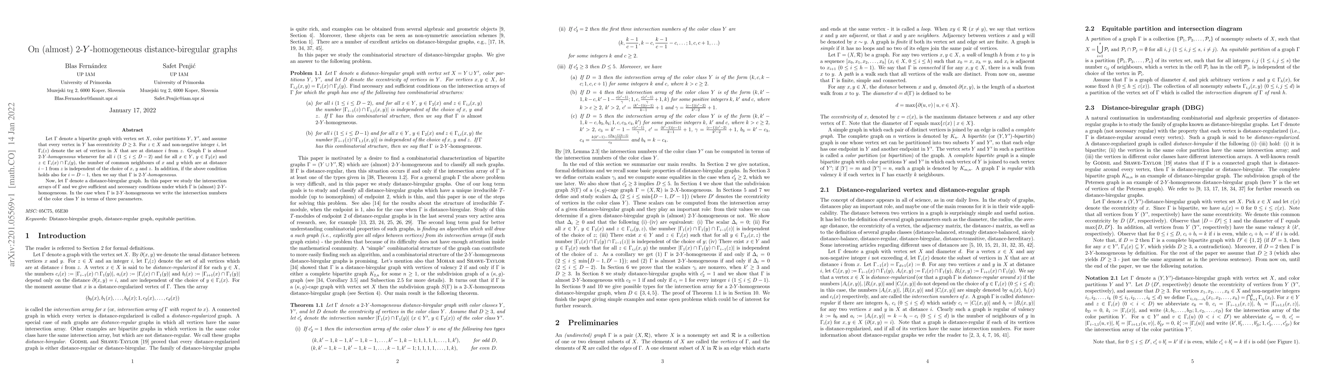 Thumbnail for On (almost) $2$-$Y$-homogeneous distance-biregular graphs