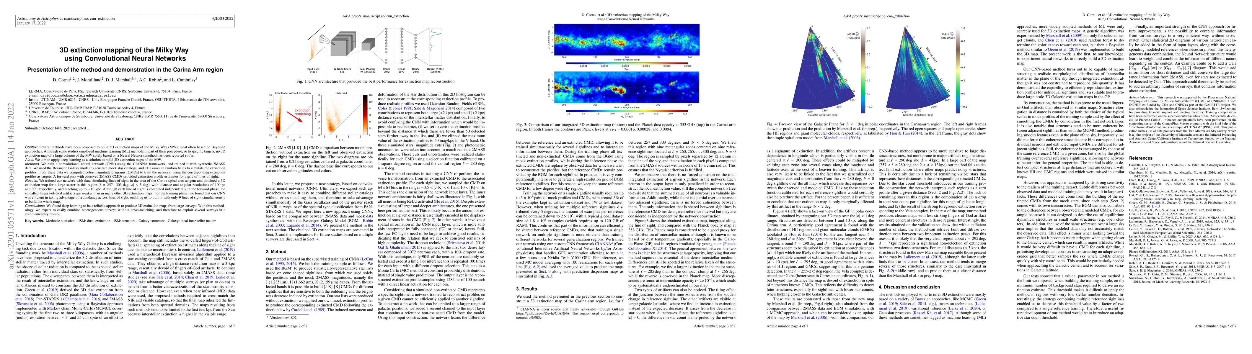 Thumbnail for 3D extinction mapping of the Milky Way using Convolutional Neural
  Networks: Presentation of the method and demonstration in the Carina Arm
  region