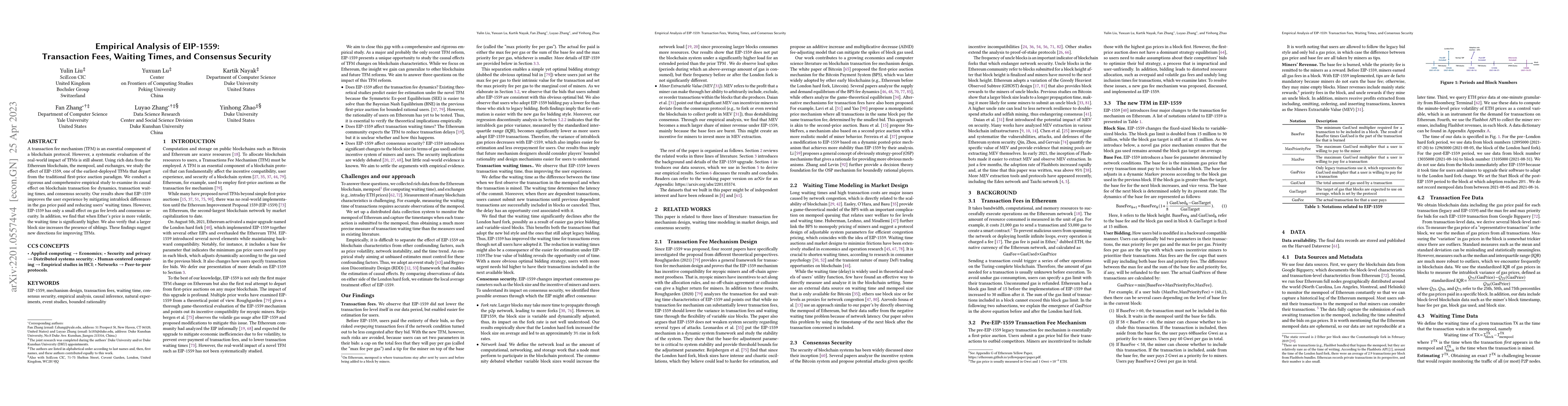 Thumbnail for Empirical Analysis of EIP-1559: Transaction Fees, Waiting Time, and
  Consensus Security