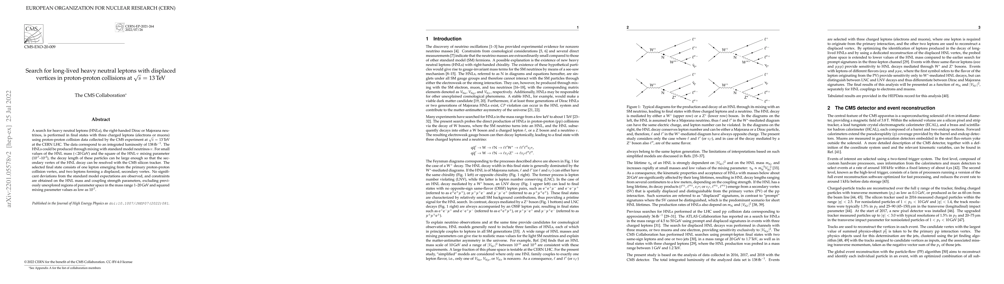 Thumbnail for Search for long-lived heavy neutral leptons with displaced vertices in
  proton-proton collisions at $\sqrt{s} =$ 13 TeV
