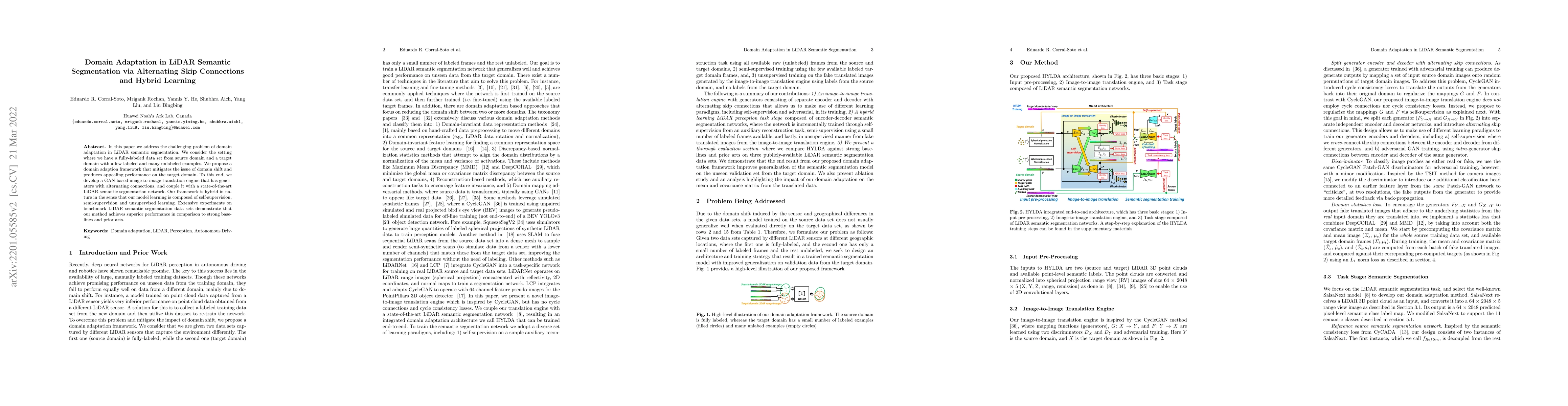 Thumbnail for Domain Adaptation in LiDAR Semantic Segmentation via Alternating Skip
  Connections and Hybrid Learning