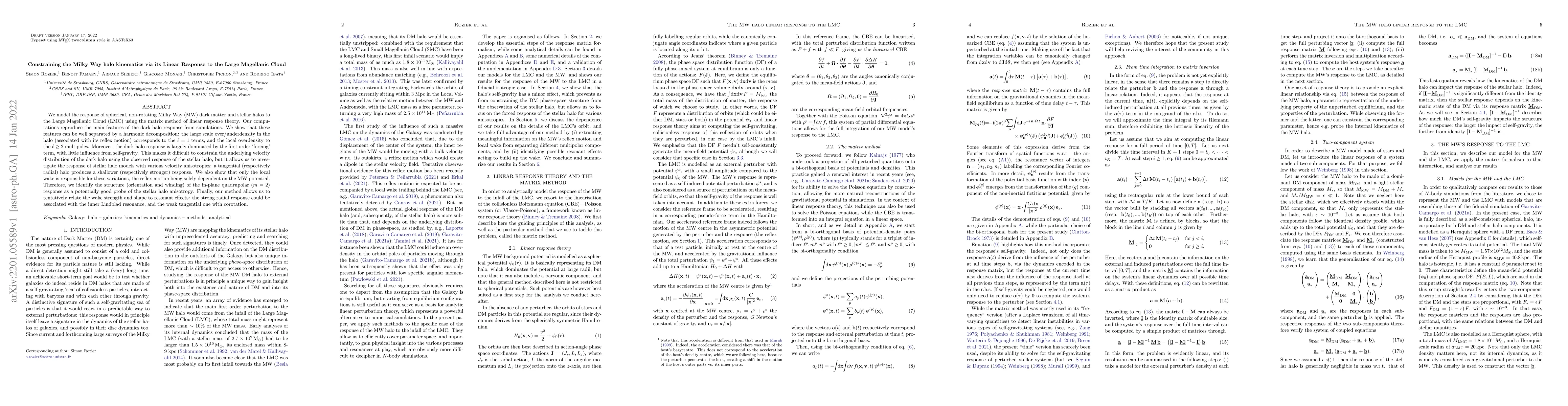 Thumbnail for Constraining the Milky Way halo kinematics via its Linear Response to
  the Large Magellanic Cloud