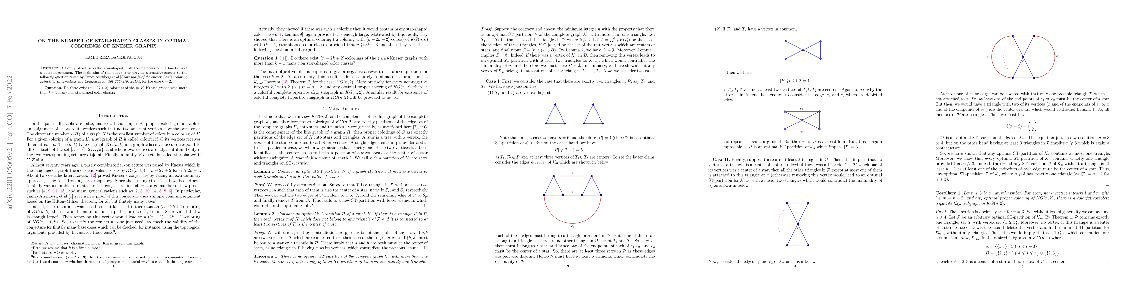 Thumbnail for On the number of star-shaped classes in optimal colorings of Kneser
  graphs