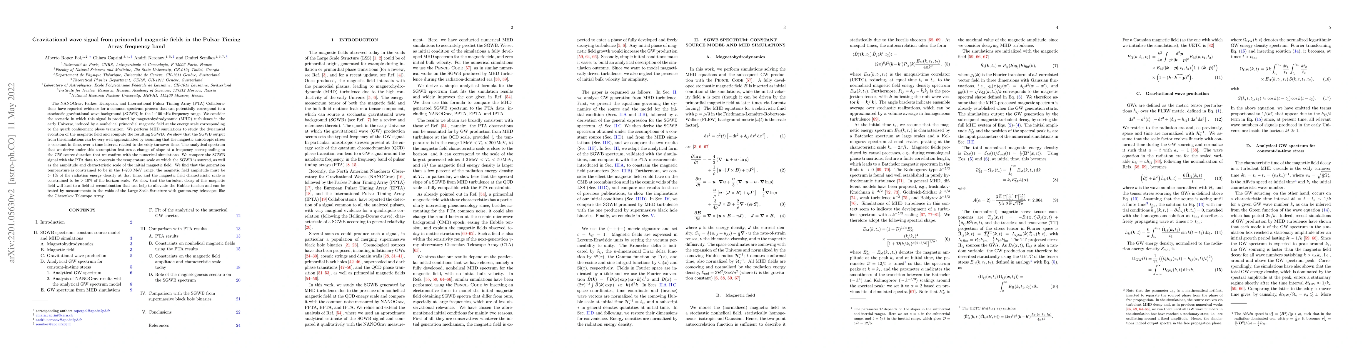 Thumbnail for Gravitational wave signal from primordial magnetic fields in the Pulsar
  Timing Array frequency band