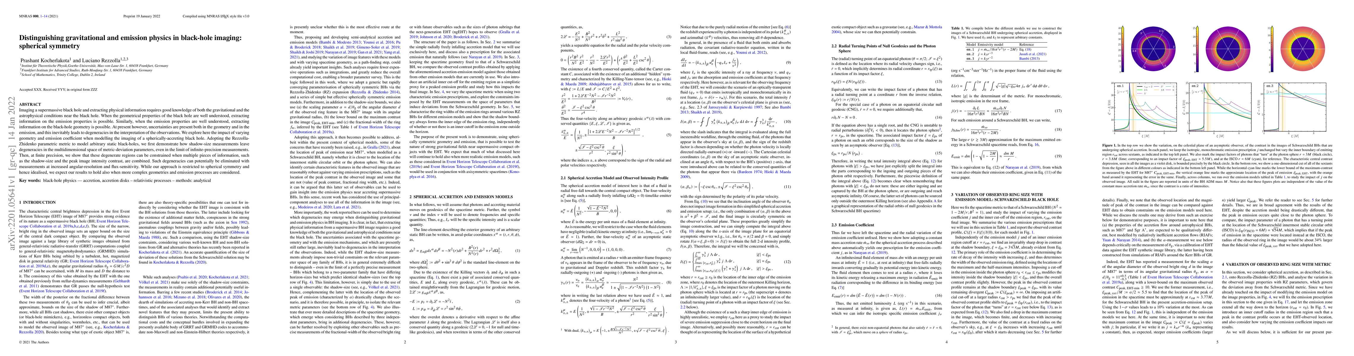 Thumbnail for Distinguishing gravitational and emission physics in black-hole imaging:
  spherical symmetry