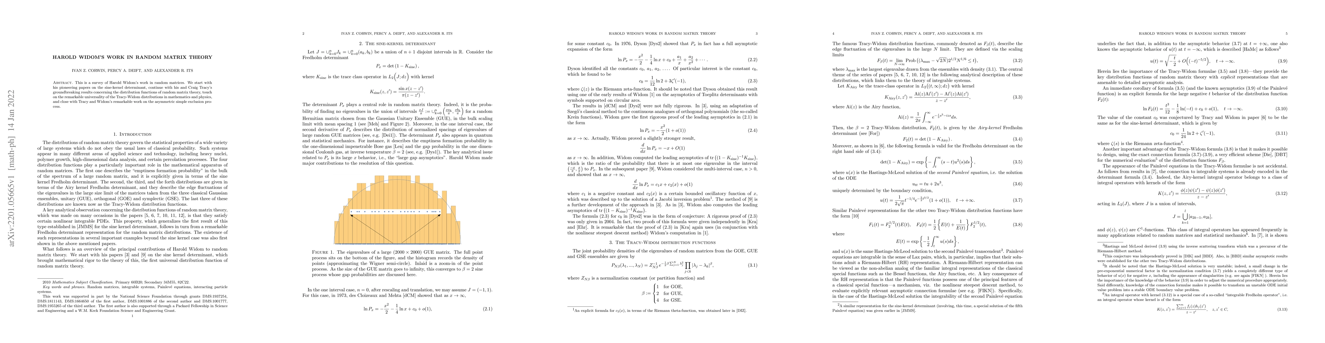 Thumbnail for Harold Widom's work in random matrix theory