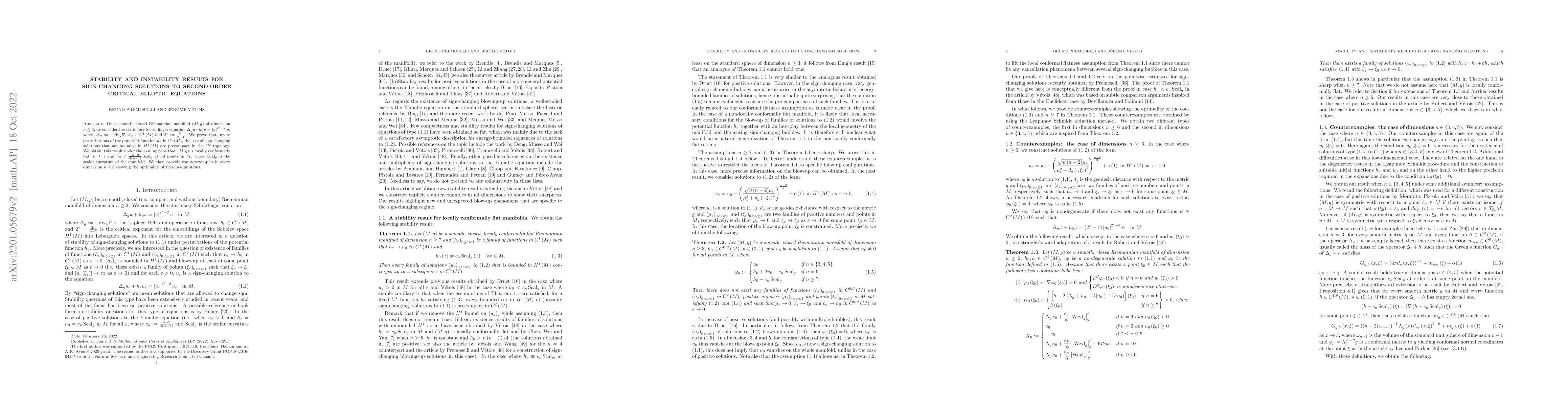 Thumbnail for Stability and instability results for sign-changing solutions to
  second-order critical elliptic equations