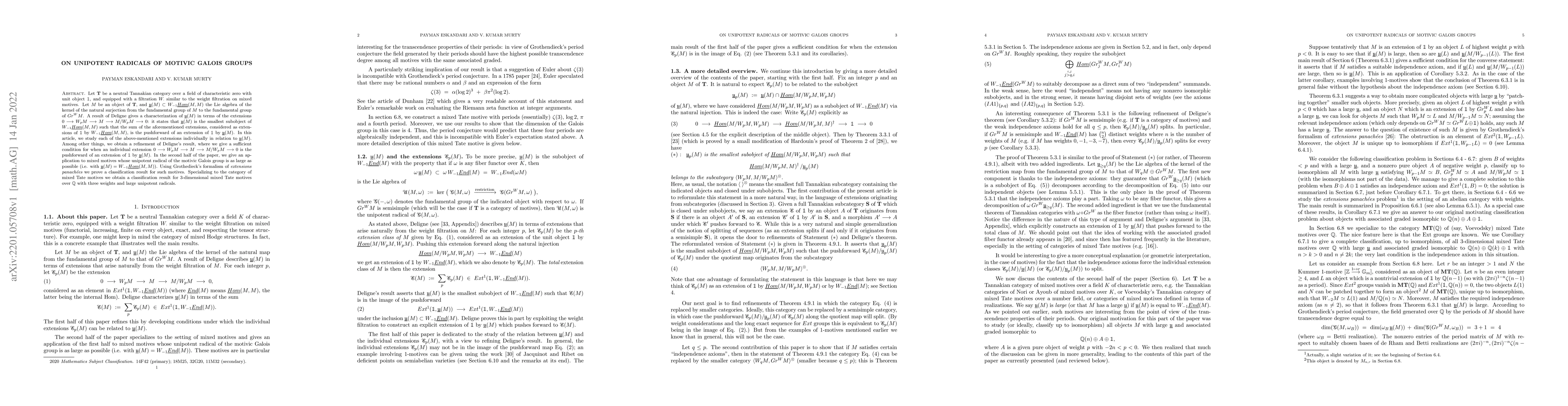 Thumbnail for On unipotent radicals of motivic Galois groups
