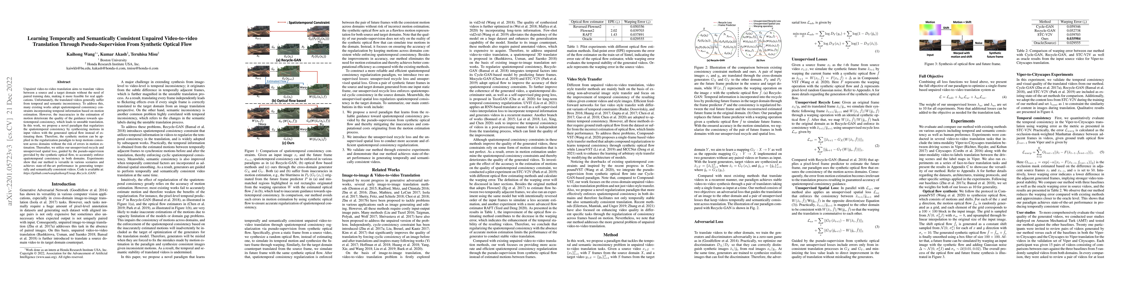 Thumbnail for Learning Temporally and Semantically Consistent Unpaired Video-to-video
  Translation Through Pseudo-Supervision From Synthetic Optical Flow