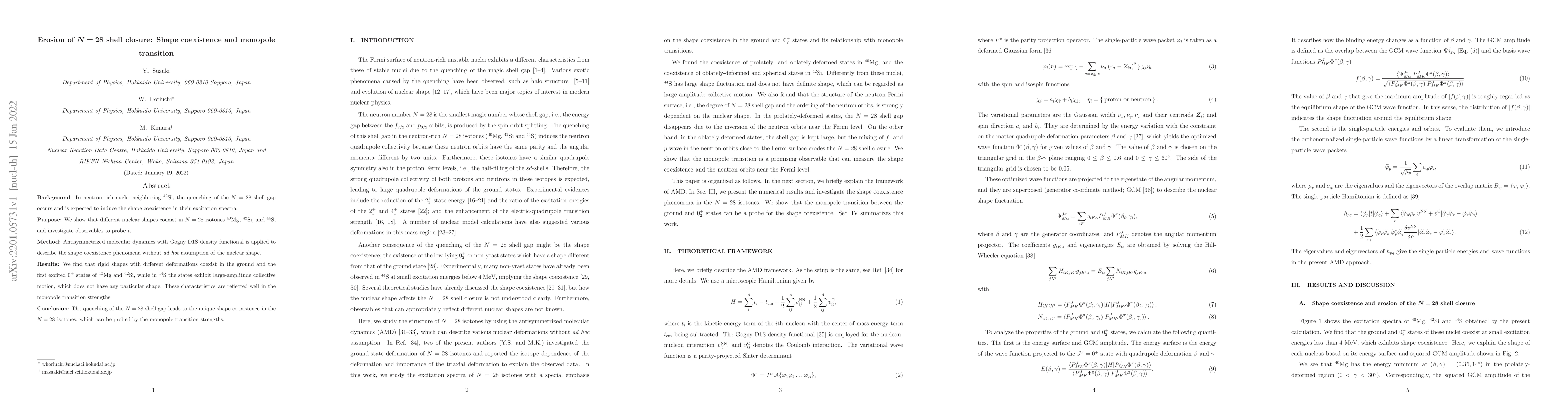 Thumbnail for Erosion of N = 28 shell closure: Shape coexistence and monopole
  transition