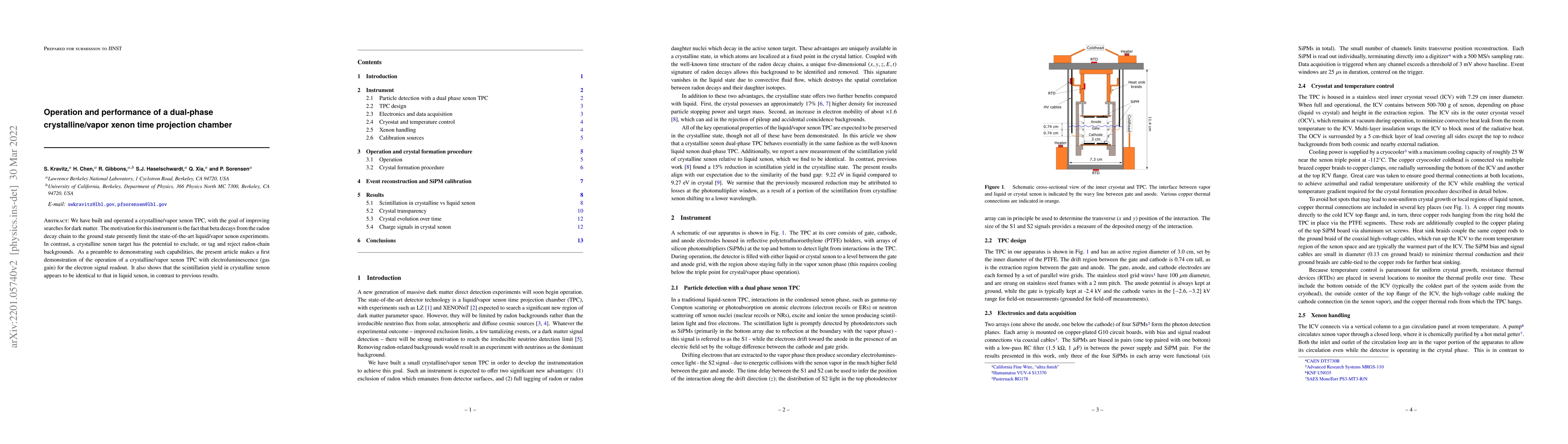 Thumbnail for Operation and performance of a dual-phase crystalline/vapor xenon time
  projection chamber