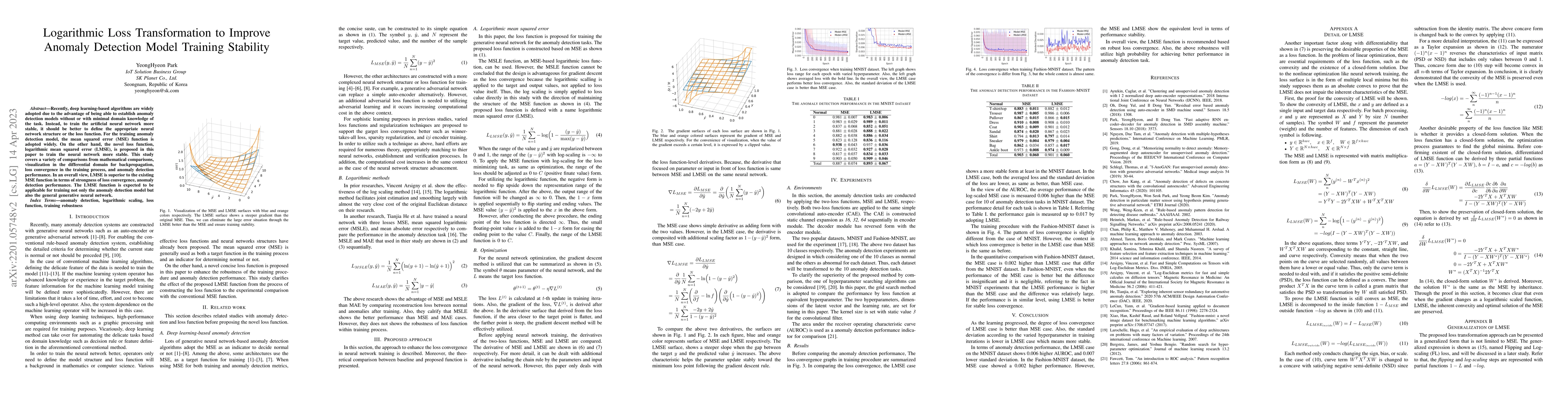 Thumbnail for Concise Logarithmic Loss Function for Robust Training of Anomaly
  Detection Model