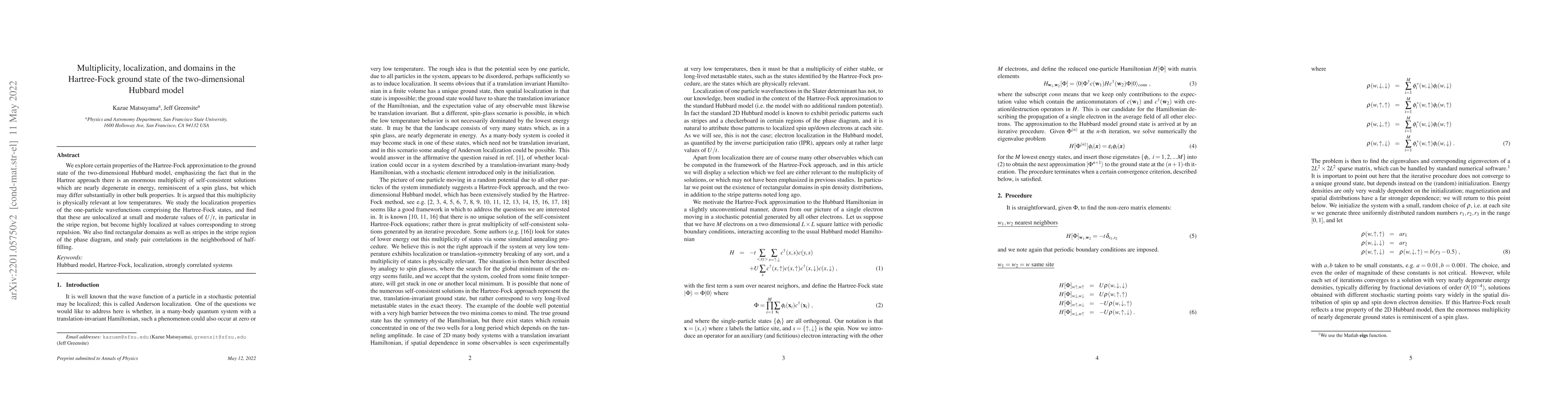 Thumbnail for Multiplicity, localization, and domains in the Hartree-Fock ground state
  of the two-dimensional Hubbard model