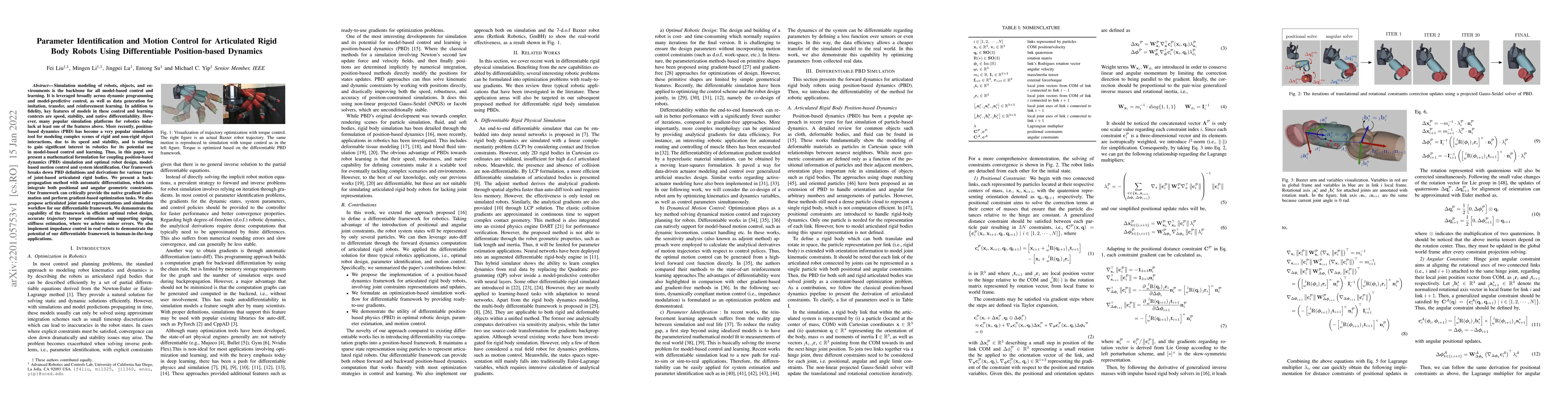 Thumbnail for Parameter Identification and Motion Control for Articulated Rigid Body
  Robots Using Differentiable Position-based Dynamics
