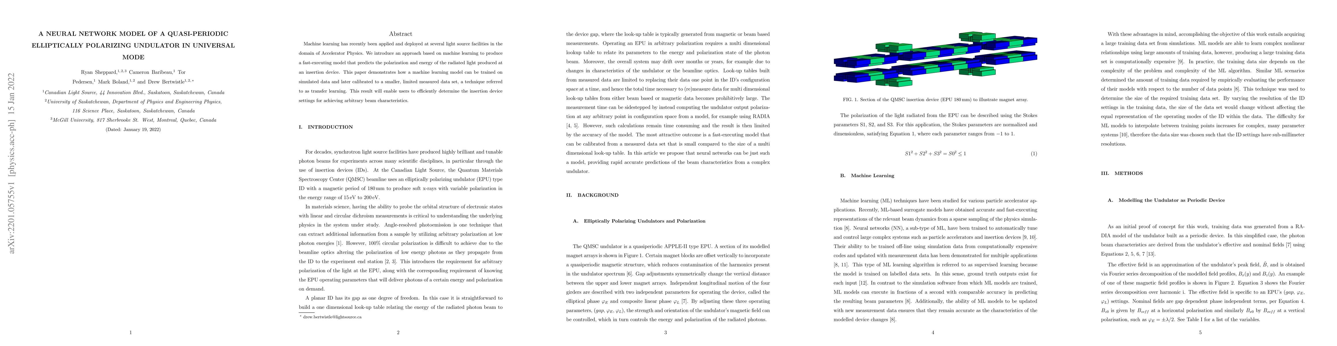 Thumbnail for A Neural Network Model of a Quasi-Periodic Elliptically Polarizing
  Undulator in Universal Mode