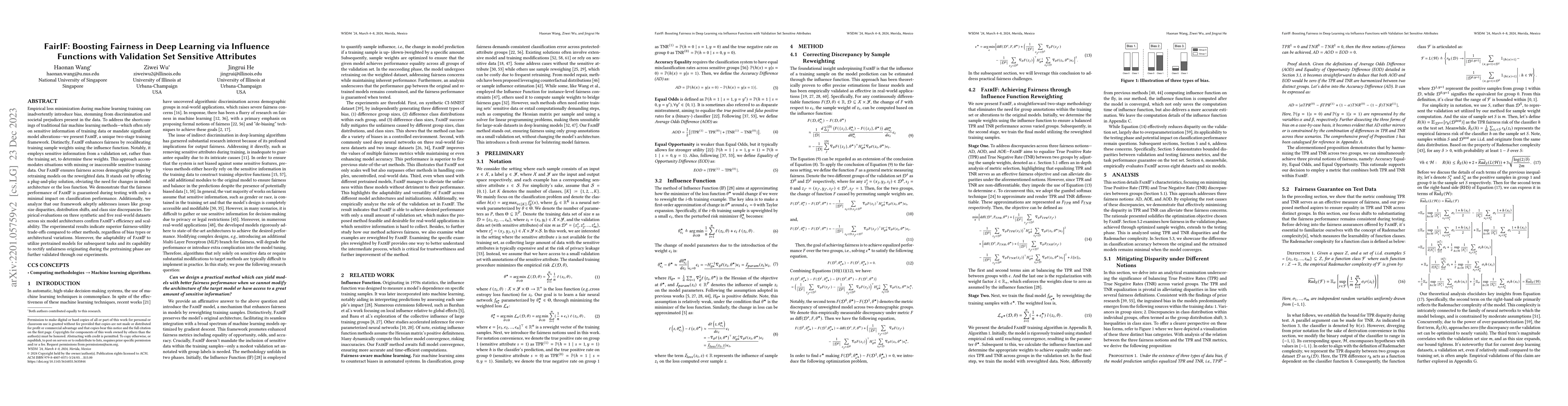 Thumbnail for FairIF: Boosting Fairness in Deep Learning via Influence Functions with
  Validation Set Sensitive Attributes