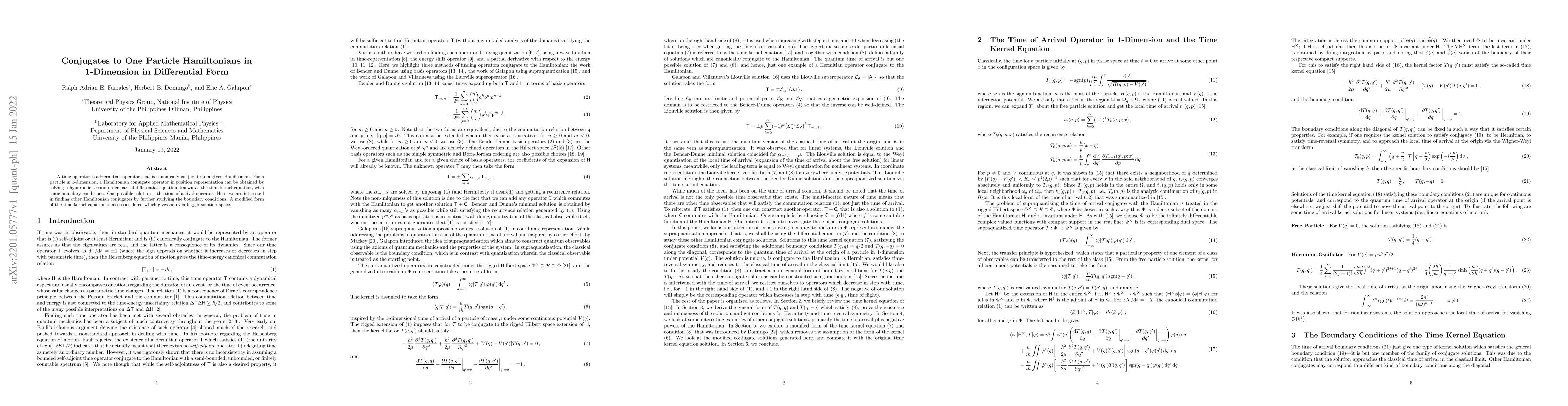 Thumbnail for Conjugates to One Particle Hamiltonians in 1-Dimension in Differential
  Form