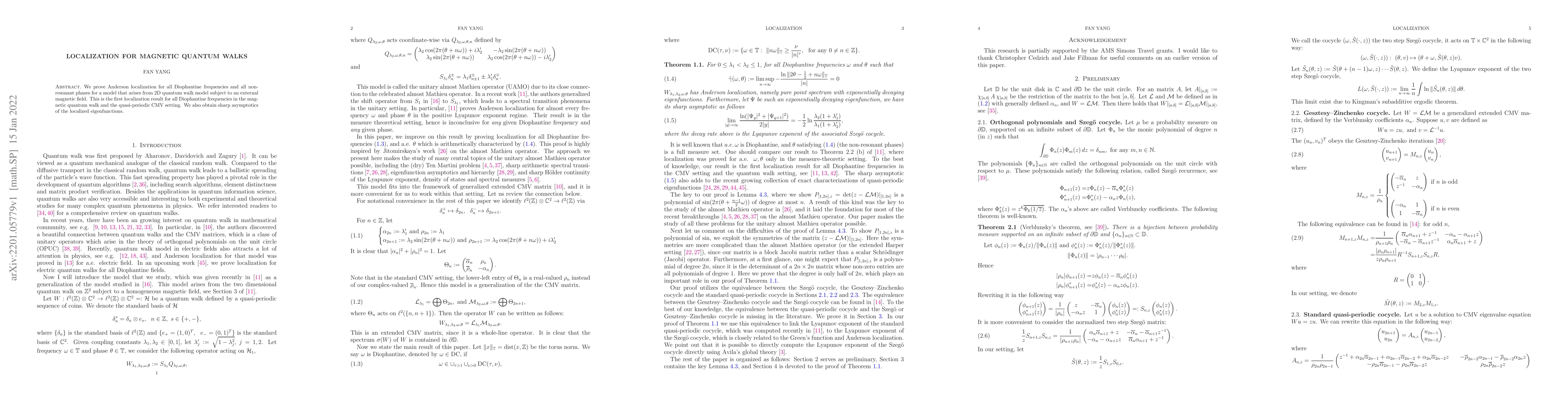 Thumbnail for Localization for magnetic quantum walks